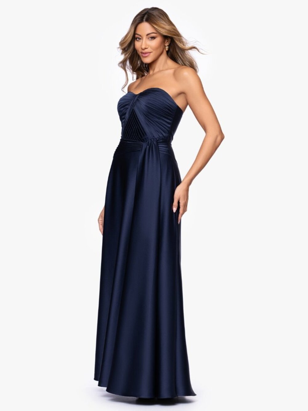 XSCAPE Size 10 Navy Hammered Satin Strapless Formal Gown NWT - Picture 7 of 9